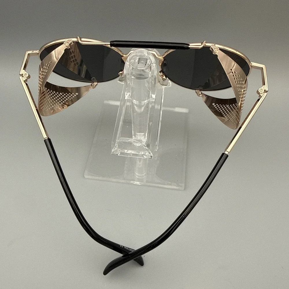 LECKIRUT  Copper Authentic Steampunk Sunglasses-Folding Side Shields-Gray Lens